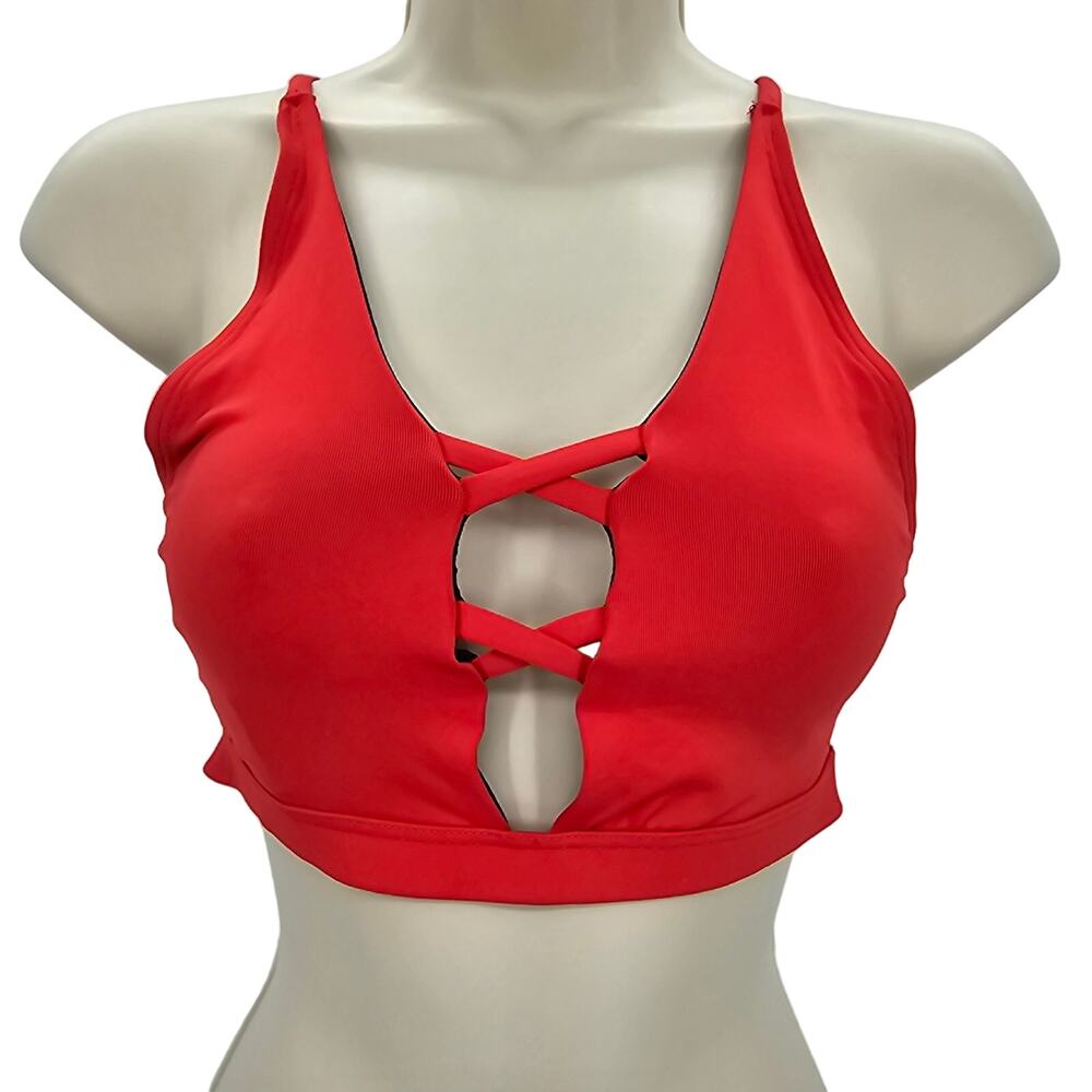 Frederick's Of Hollywood Womans size S Sunset Strappy Bikini Top Fiery Red NEW